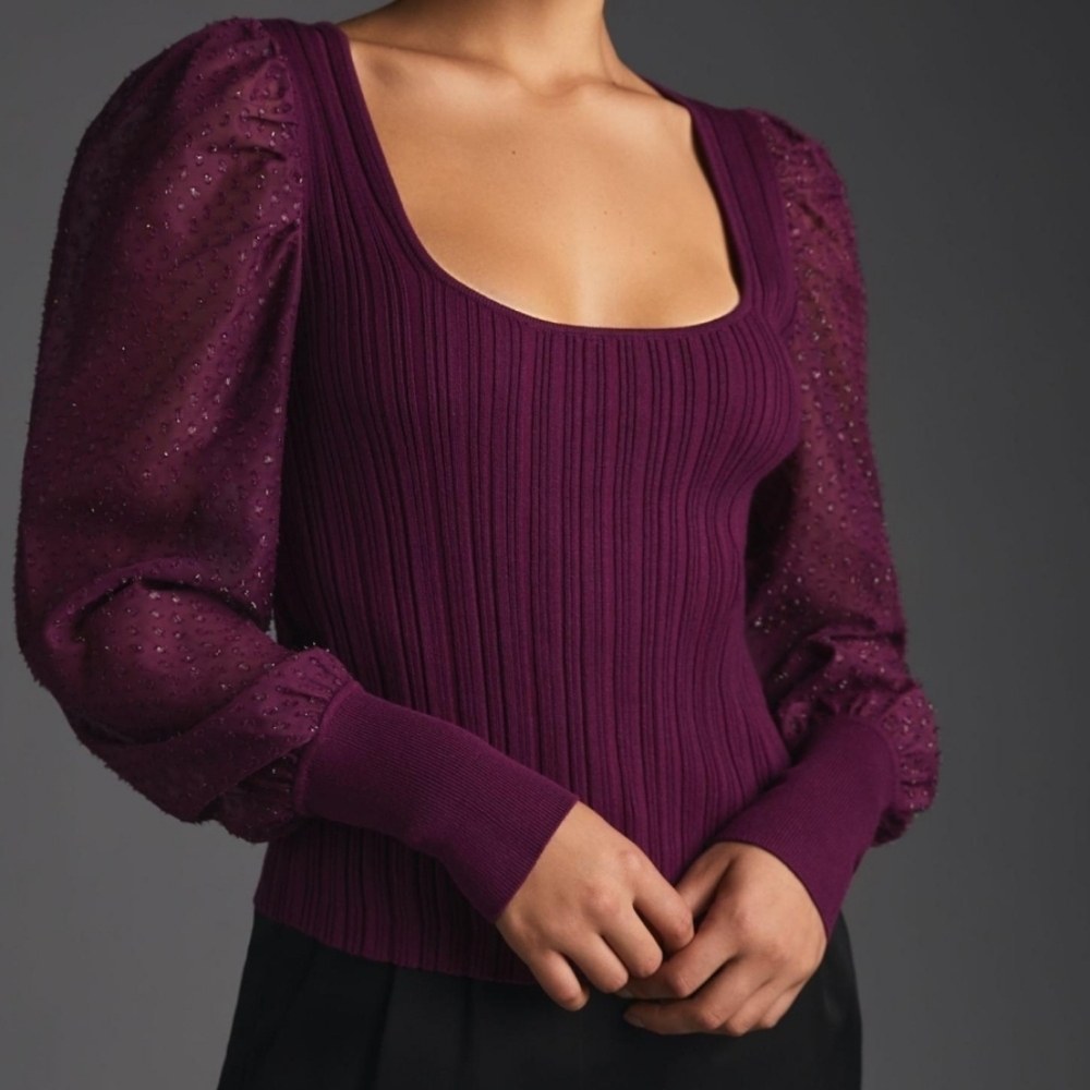 Anthropologie Puff Sleeve Shimmer Blouse